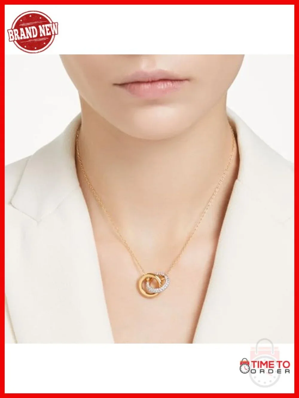 Gold-Tone Crystal Pendant Necklace with Interlocking Loop Design